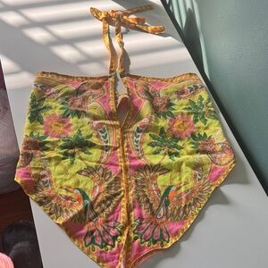 Colorful Farm Rio size M Halter Top with Floral and Bird Design